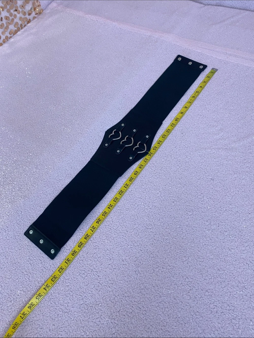 Black corset belt with silver heart details #481